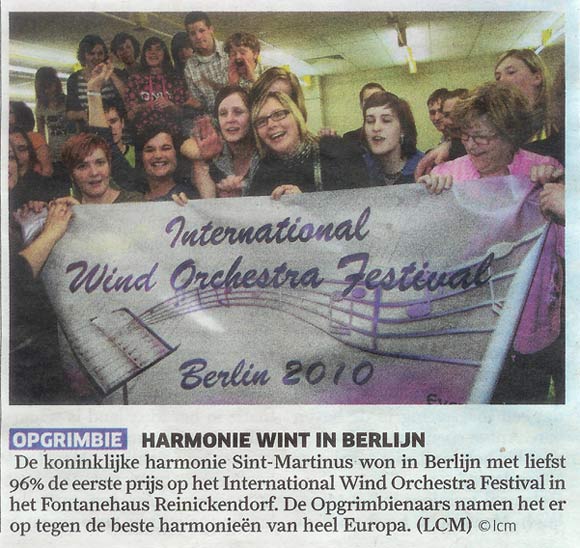 Het Nieuwsblad - 12 juni 2010 - Harmonie wint in Berlijn